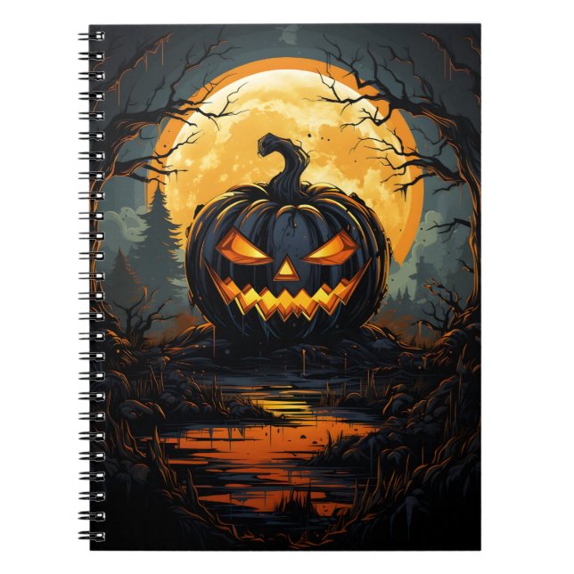 Carnet Caricature Jack-o'-lantern Bleu Foncé Dans La Forê (Devant)