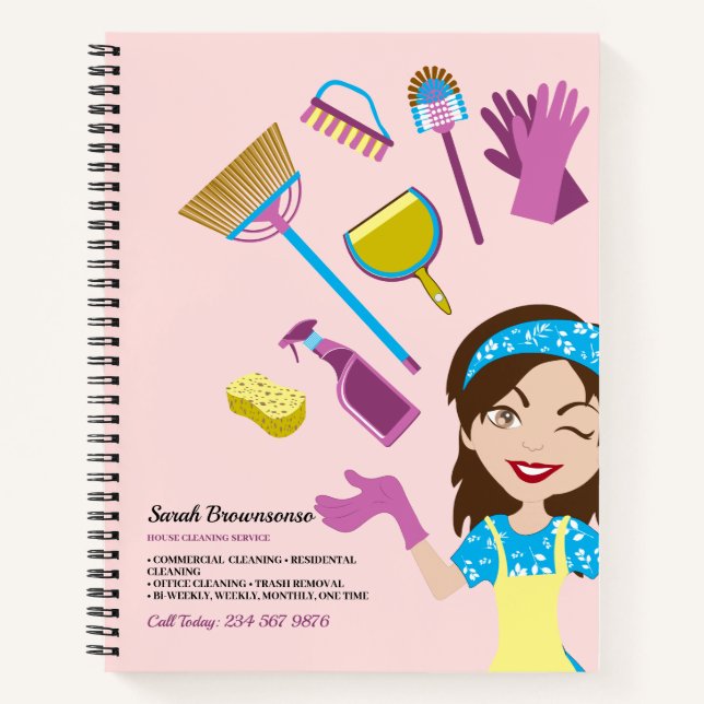 Carnet Caricature Janitoriale Rose violet Maid mignonne (Devant)
