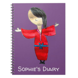 Carnet Caricature japonaise poupée rouge kimono joli jour