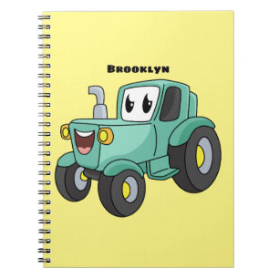 Carnet Caricature joli tracteur vert joyeux