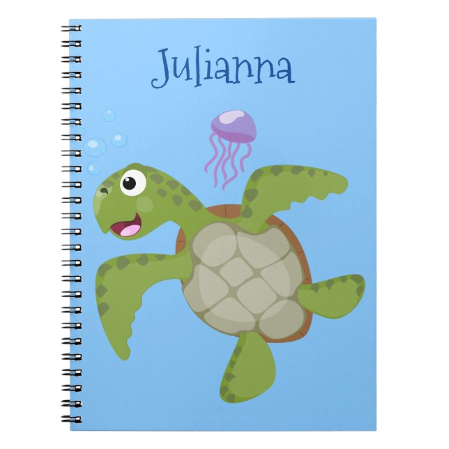 Carnet Caricature joyeuse de tortue de mer verte mignonne (Devant)
