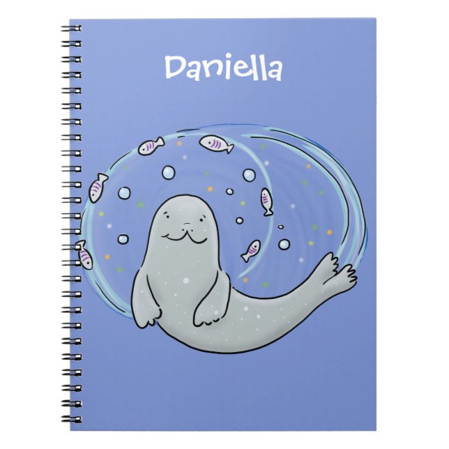 Carnet Caricature joyeux de phoque et de poisson bleu (Devant)