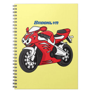 Carnet Caricature moto de sport rouge mou