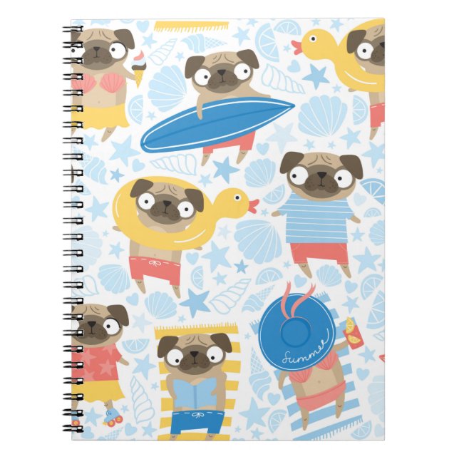 Carnet Carlins mignons en vacances. motif avec carlin de  (Devant)