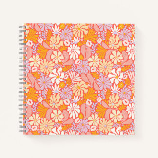 Carnet carré à spirale avec couverture florale rét