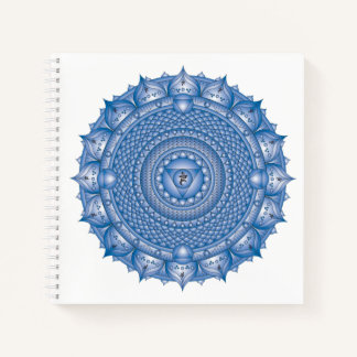 Carnet Carré bleu Throat Chakra Mandala