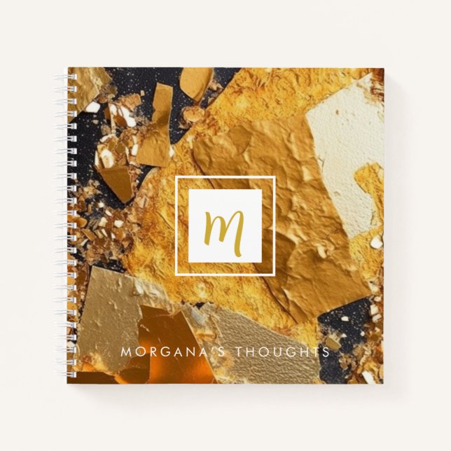 Carnet Carré Monogramme de luxe Plaques d'or (Devant)