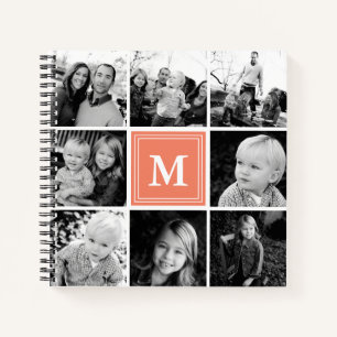 Carnet Carré Photo Collage Corail Monogramme Personnalisé