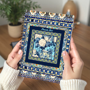 Carnet Carreau de monogramme en chinoiserie florale bleue