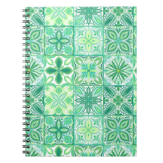 Carnet Carreaux décorés en vert et blanc (Devant)