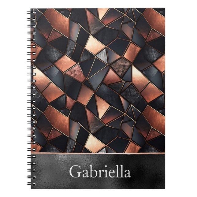 Carnet Carreaux d'or Rose noir (Devant)