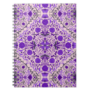 Carnet Carreaux floraux en violet et coton bonbon rose