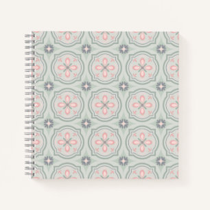 Carnet Carreaux Floraux Pastel Vert