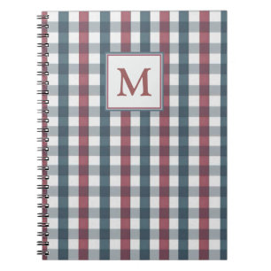 Carnet Carreaux Rouge, Blanc et Bleu avec Monogramme