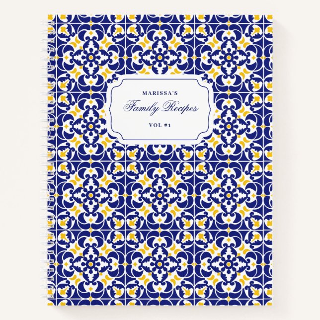 Carnet Carrelage méditerranéen Recettes Motif bleu et jau (Devant)