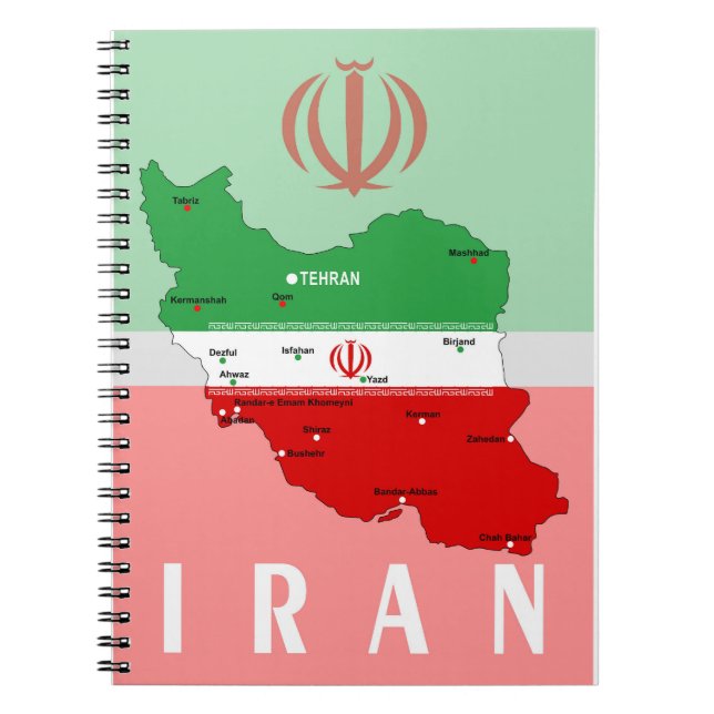 Carnet Carte de l'Iran avec drapeau et emblème (Devant)