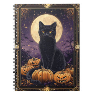 Carnet Carte de tarot thématique Halloween avec un chat n
