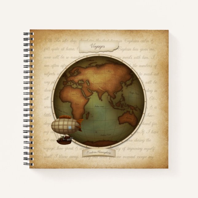 Carnet Carte des hémisphères mondiaux Steampunk Atlas aér (Devant)
