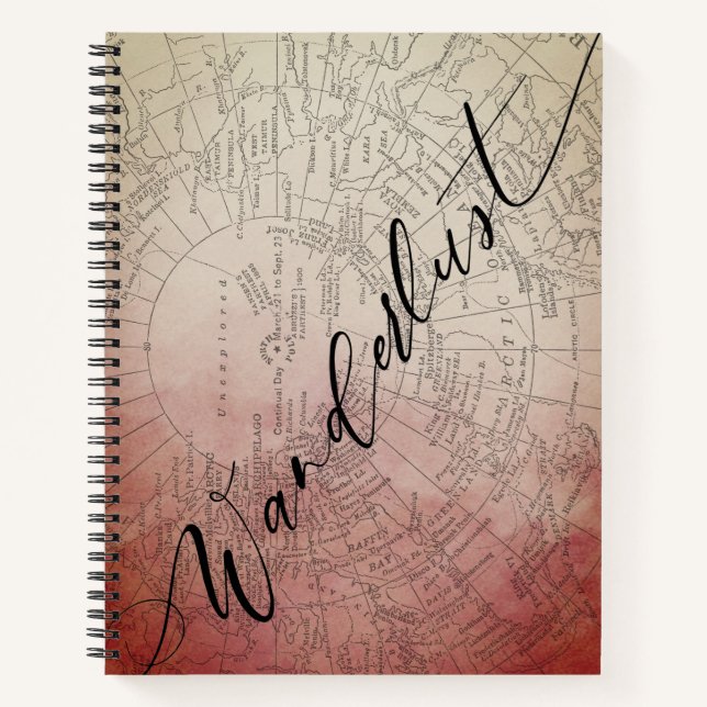 Carnet Carte du Vintage voyage d'aquarelle Wanderlust Red (Devant)