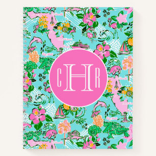 Carnet Carte Floride Preppy Palm Beach Motif Monogrammé