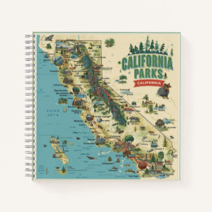 Carnet Carte illustrée vintage des parcs de Californie