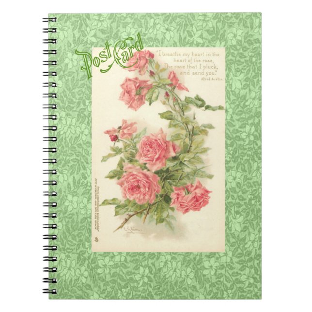 Carnet Carte postale verte de feuille de roses roses de (Devant)