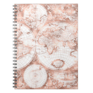 Carnet Carte rose du monde d'antiquité de parties