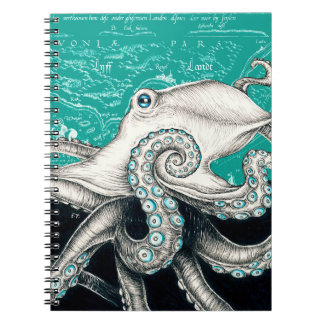 Carnet Carte Vintage Octopus blanc Turquoise