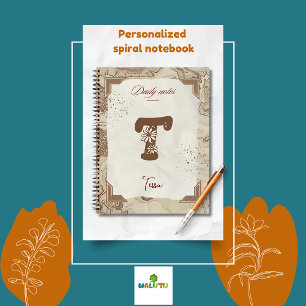 Carnet Carte vintage personnalisée avec T initial