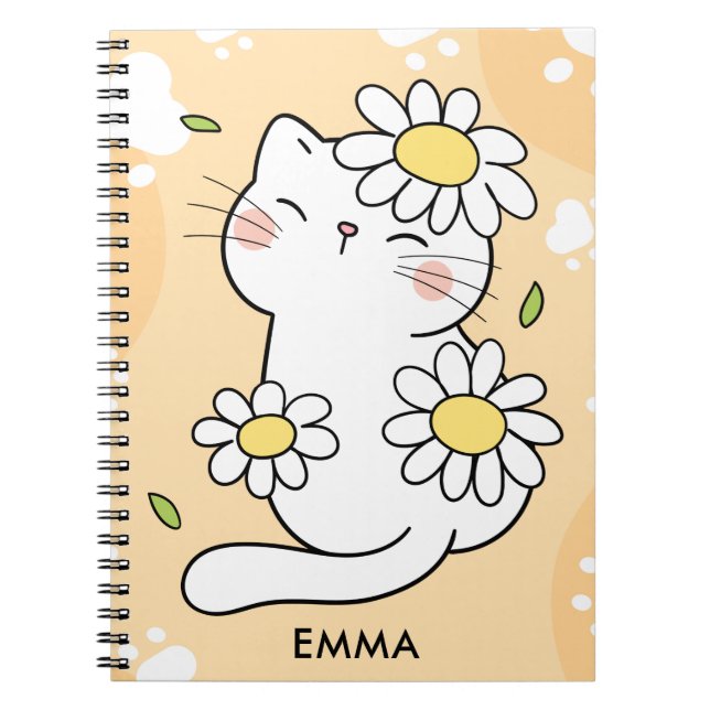 Carnet Cartoon de chat Cute Daisy personnalisé (Devant)