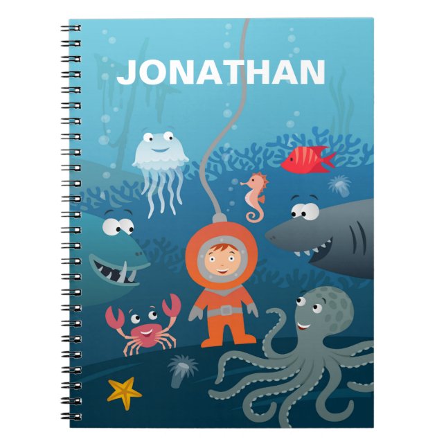 Carnet Cartoon Diver Enfant Vie sous-marine Animaux aquat (Devant)