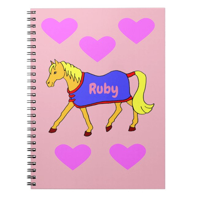 Carnet Cartoon mignon poney avec coeur rose (Devant)