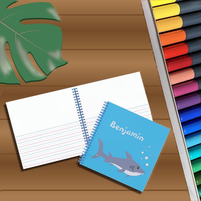 Carnet Cartoon Shark Kid Bleu écriture manuscrite - Carne (Créateur téléchargé)