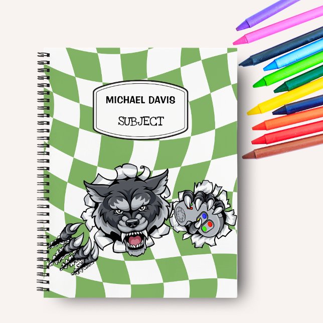 Carnet Cartoon Wolf Holding Jeux Vidéo Contrôleur personn (Créateur téléchargé)
