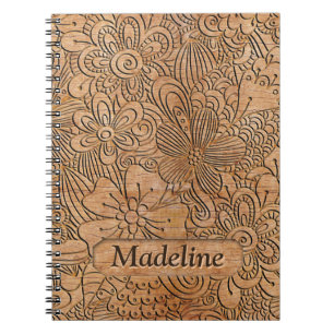 Carnet Carvages en bois Motif floral Personnalisé