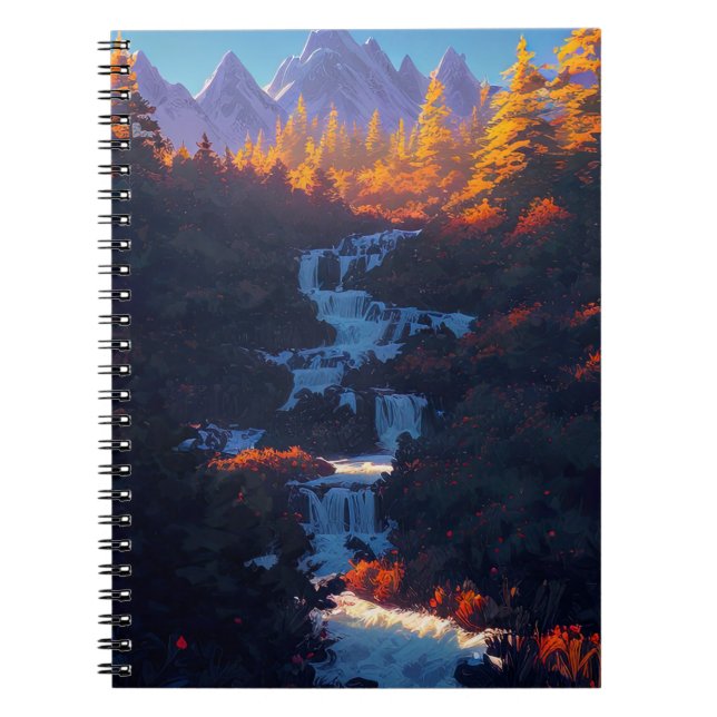 Carnet Cascade Au Milieu D'Une Forêt De Pins Enchantante (Devant)