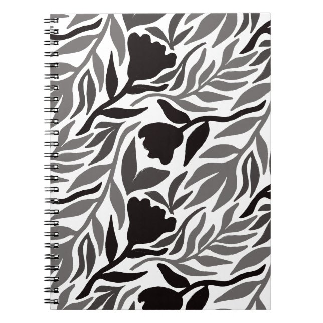 Carnet Cascade de fleurs sauvages noir et blanc (Devant)
