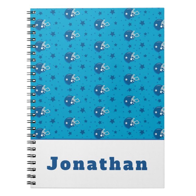 Carnet Casque de football bleu étoile enfants garçons nom (Devant)