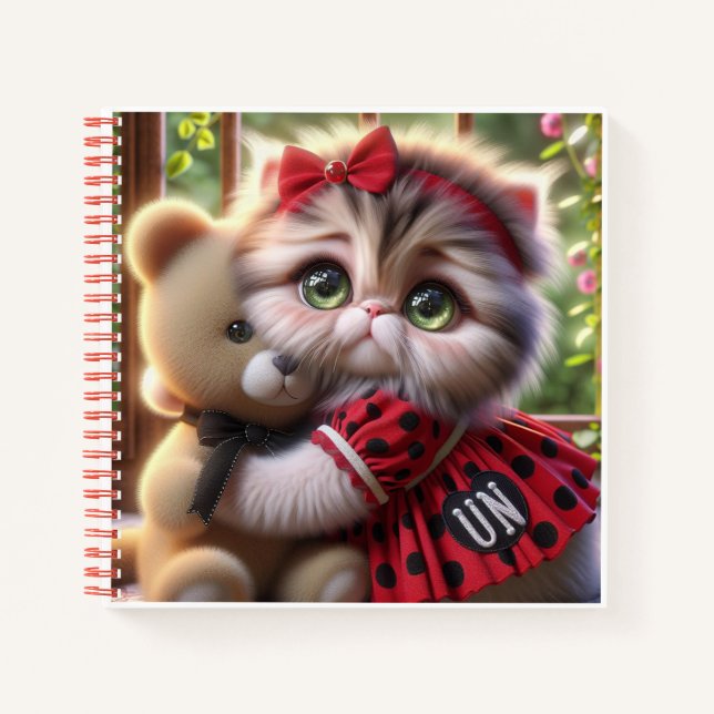 Carnet Cat in Red Dress with Teddy Bear   (Devant)