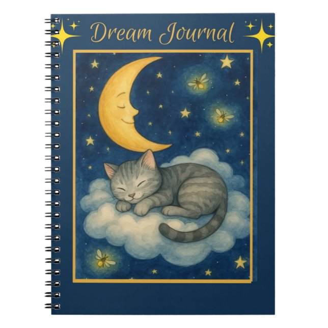 Carnet Cat S'endormir Sur Un Cloud Crescent Lune Étoiles  (Devant)