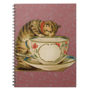 Carnet Cat Teacup Cute Vintage Victorien
