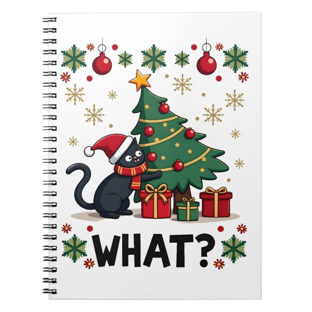 Carnet Cat What Funny Black Cat Pushing Christmas Tree Ug (Devant)