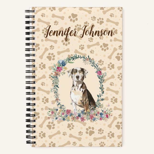 Carnet Catahoula Leopard Chien Empreinte de patte & Flora (Recto)