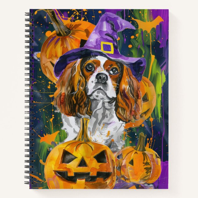Carnet Cavalier King Chien Halloween Sorcière Et Citrouil (Devant)