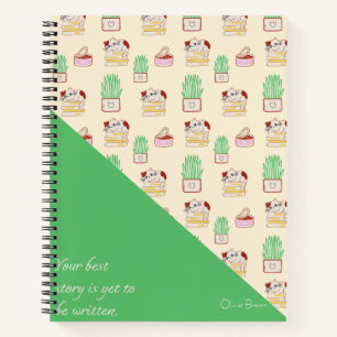 Carnet Ce Chat Vie Chat Motif Vert Beige avec le nom