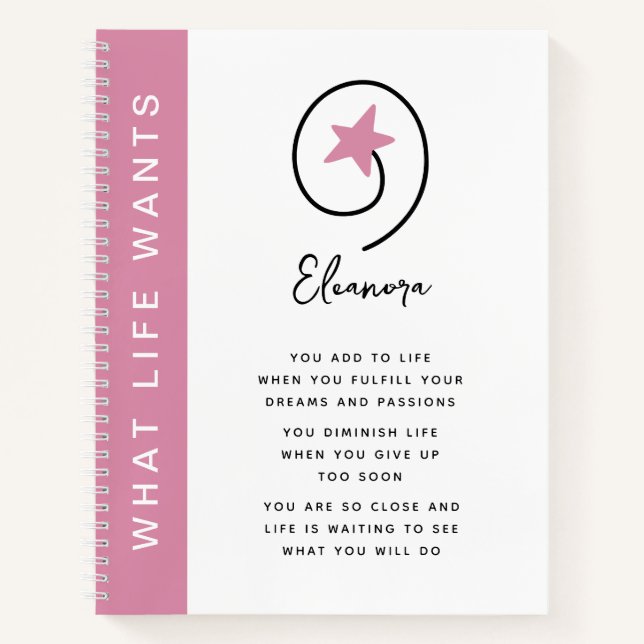Carnet Ce que la vie veut Citation Motivationnelle rose (Devant)