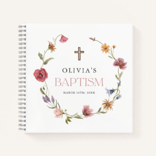 Carnet Célébration de baptême de fille aux fleurs sauvage