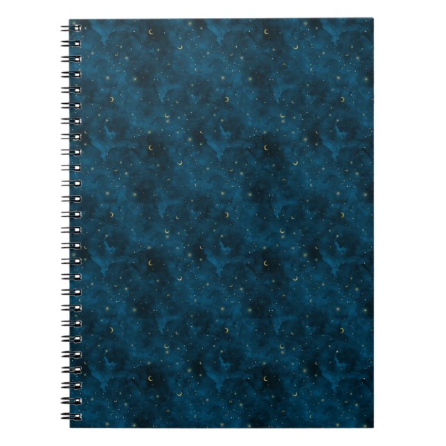 Carnet Céleste Bleu et Or Starry Night Crescent Lune (Devant)