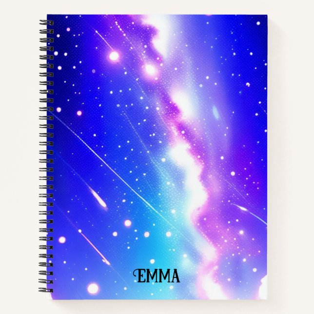 Carnet Céleste bleu et rose Galaxie Nom personnalisé (Devant)