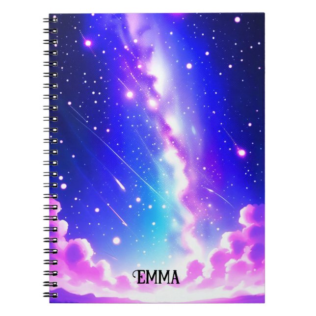 Carnet Céleste bleu et rose Galaxie Nom personnalisé (Devant)